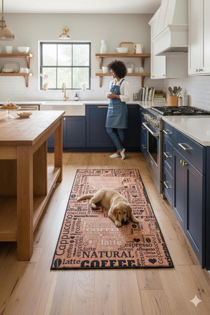 Coffee Bar Kitchen Runner – Espresso Latte Typography Farmhouse Mat