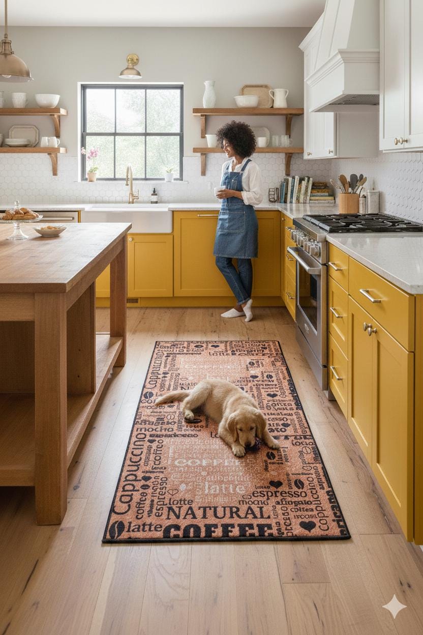 Coffee Bar Kitchen Runner – Espresso Latte Typography Farmhouse Mat