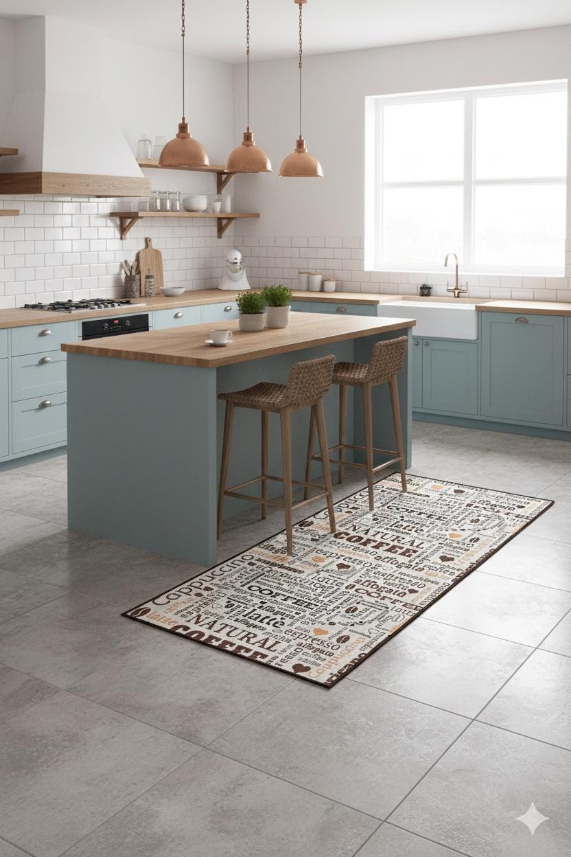 Coffee Typography Kitchen Mat – Washable Espresso Latte Art Runner Rug
