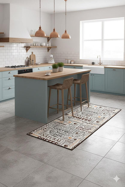 Coffee Typography Kitchen Mat – Washable Espresso Latte Art Runner Rug