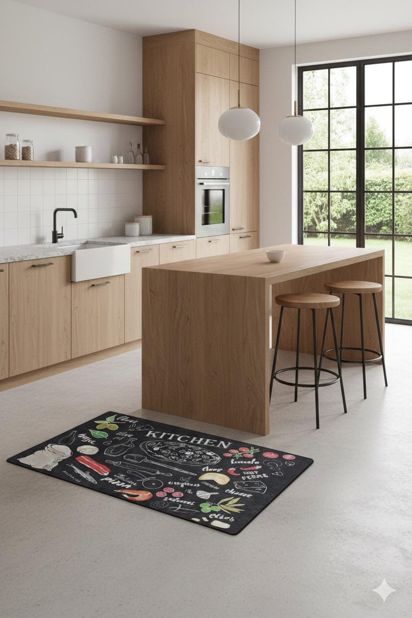 Washable Kitchen Rug, Pizza Herb Chalkboard Design, Modern Farmhouse Decor, Italian Food Mat