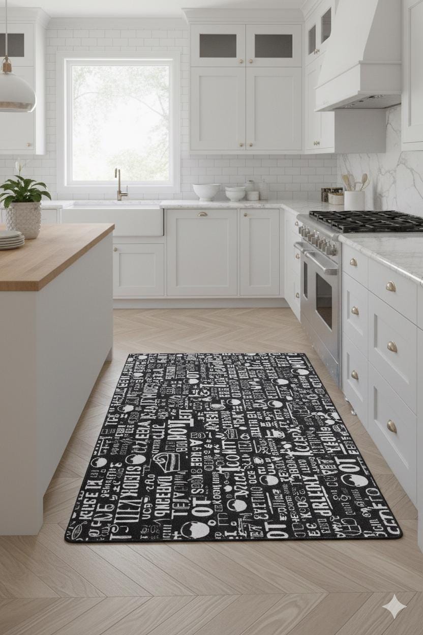 Modern Chalkboard-Style Washable Kitchen Mat – "Tea & Dessert" Non-Slip Decorative Runner