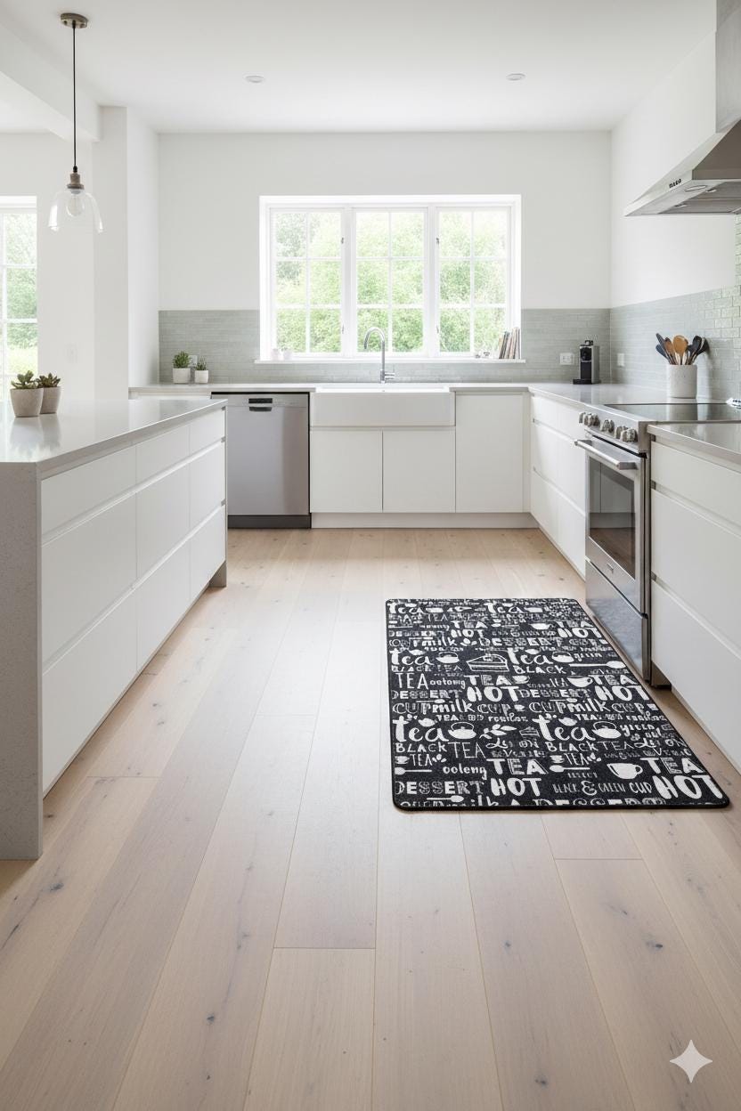 Modern Chalkboard-Style Washable Kitchen Mat – "Tea & Dessert" Non-Slip Decorative Runner