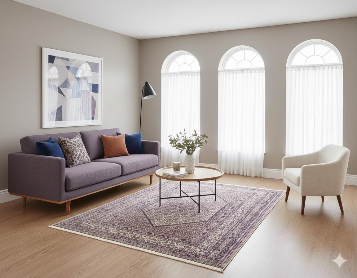 Beige Turkish Rug: Classic Medallion Anatolian Carpet