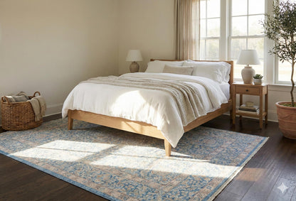 Distressed Light Blue Medallion Rug – Boho Turkish Style, Machine Washable, Non-Slip