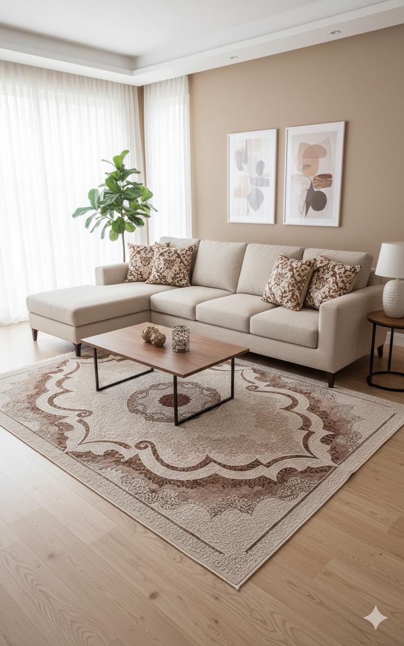 Beige Medallion Area Rug – Traditional Oriental Style Carpet (160x230 cm)