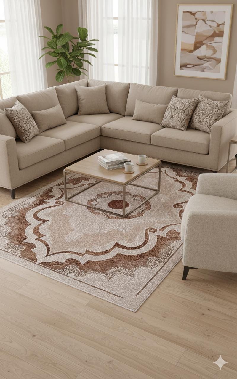 Beige Medallion Area Rug – Traditional Oriental Style Carpet (160x230 cm)
