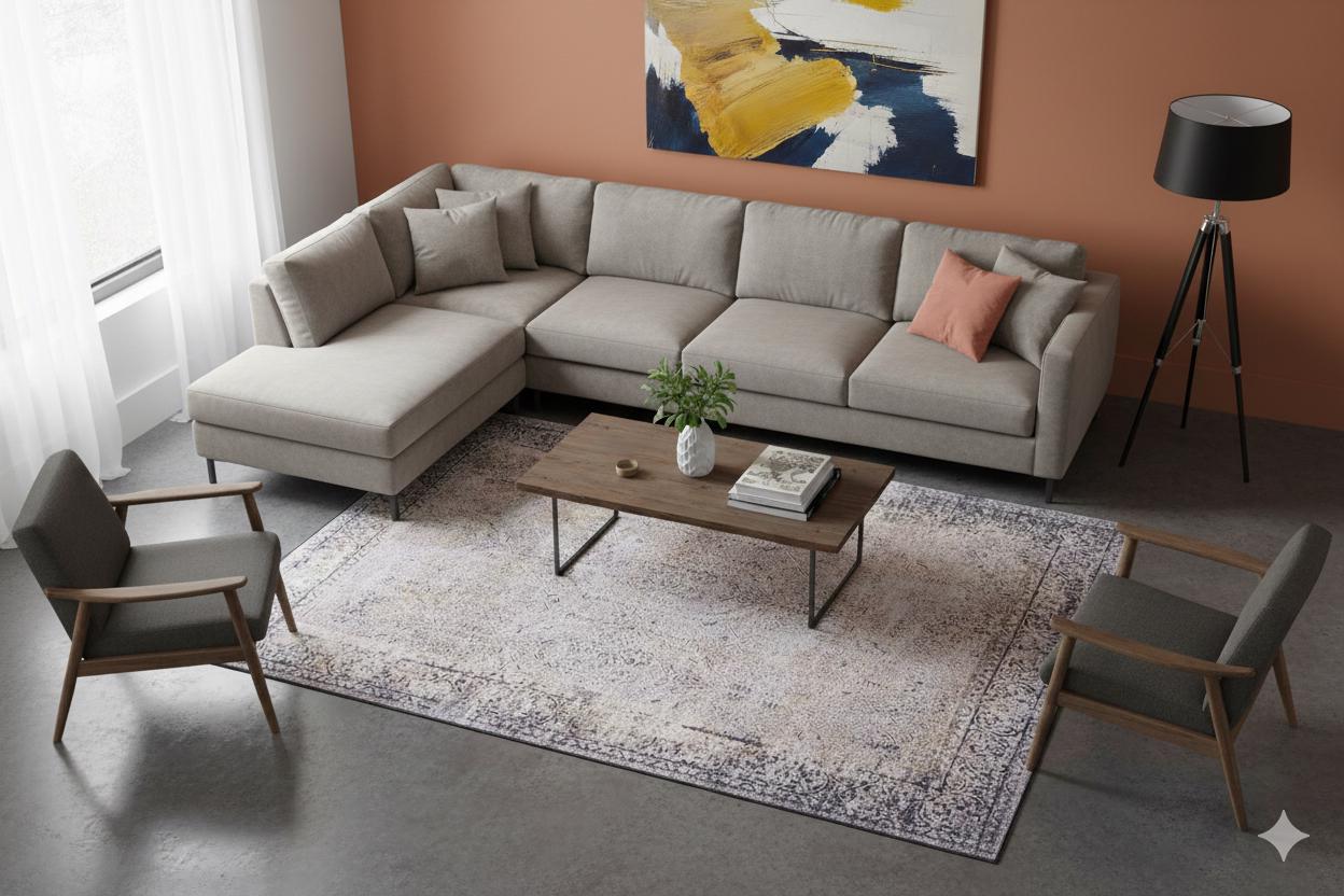 Distressed Persian Style Area Rug, Machine Washable Neutral Living Room Carpet