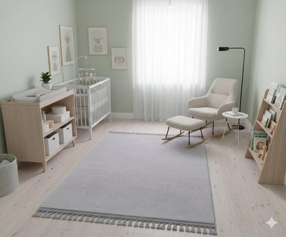 Fluffy Gray Rug: Modern Plain minimalist Washable Cotton Carpet