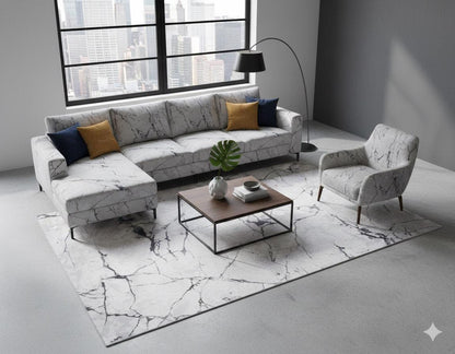 Modern Marble Area Rug – Abstract Stone Pattern, Washable Living Room Carpet