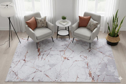 Gray Rose Gold Marble Area Rug, Abstract Washable Living Room Carpet, Non-Slip Thin Mat