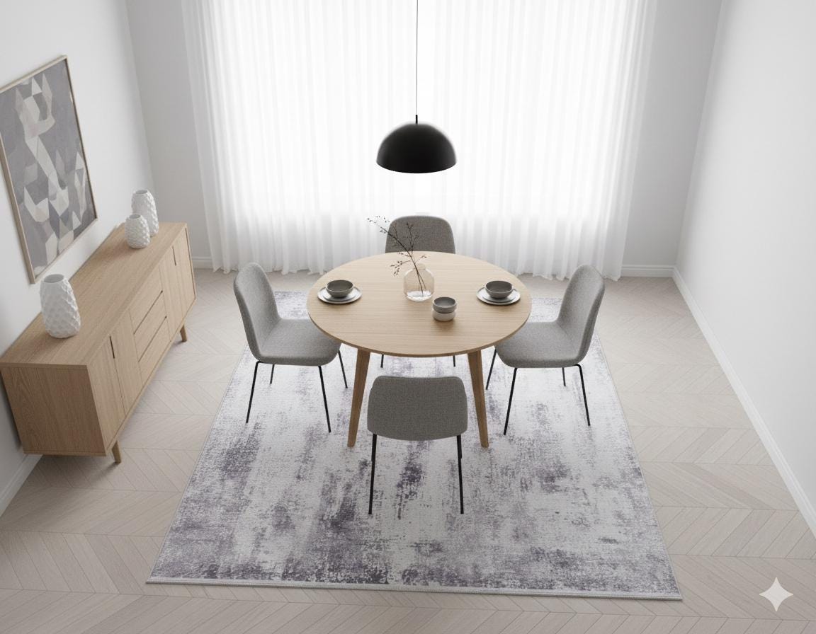 Modern Geometric Area Rug, Gray White Living Room Carpet, Washable Neutral Textured Mat