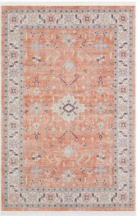 Terracotta Orange Turkish Style Rug: Vintage Floral Area Carpet