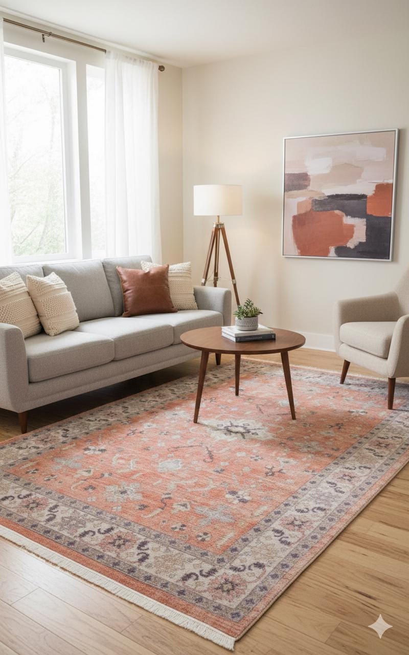Terracotta Orange Turkish Style Rug: Vintage Floral Area Carpet