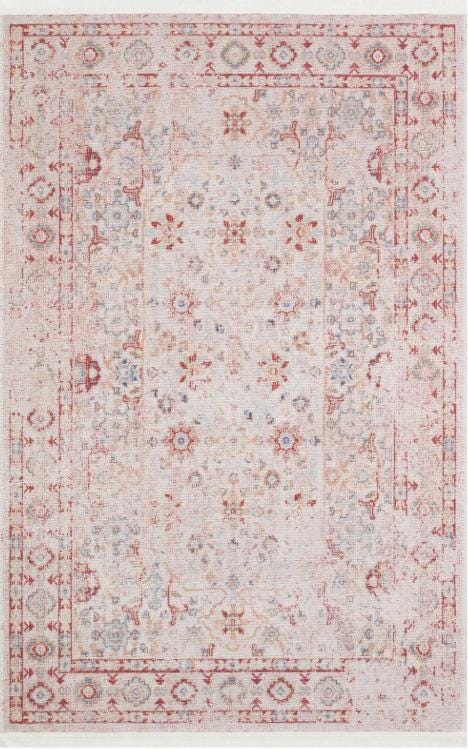Blush Beige Turkish Style Rug: Faded Floral Area Carpet