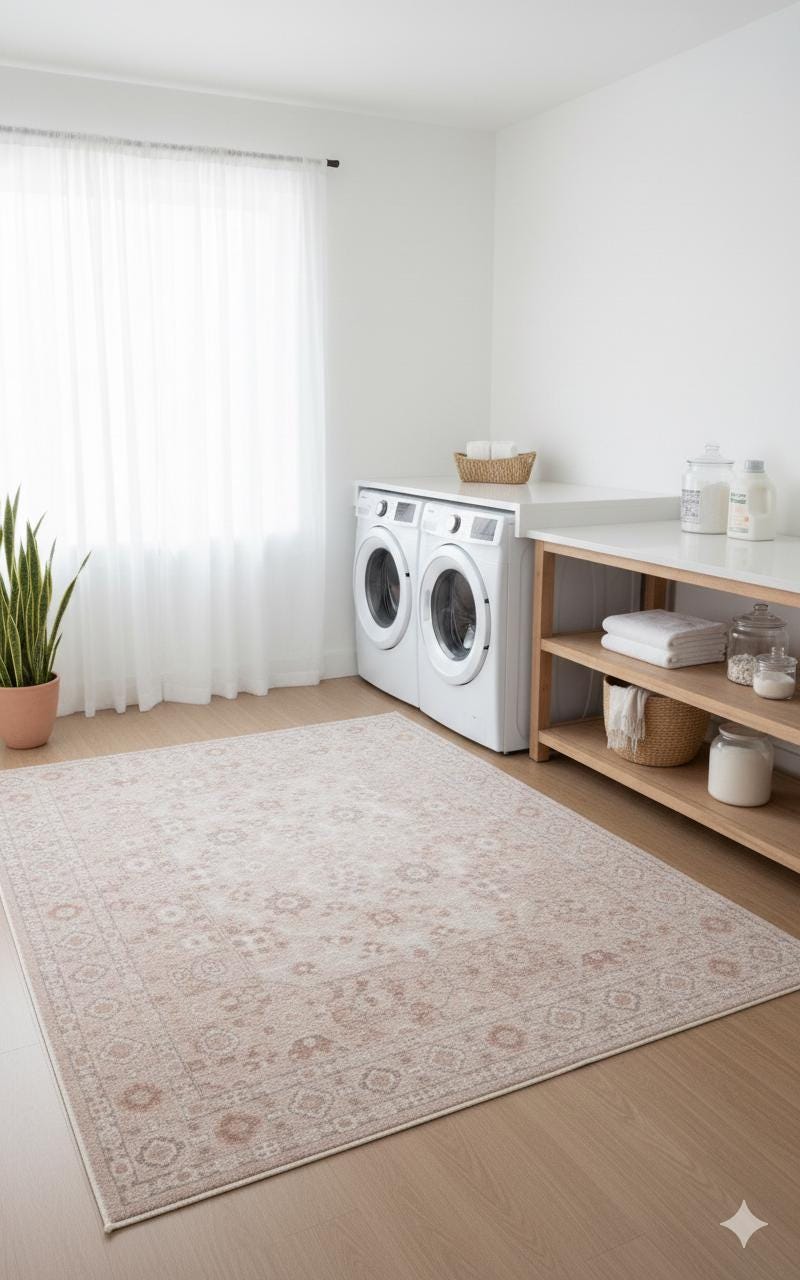 Blush Turkish Style Rug: Vintage Floral Area Carpet