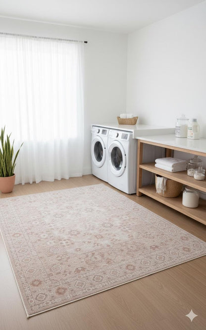 Blush Turkish Style Rug: Vintage Floral Area Carpet