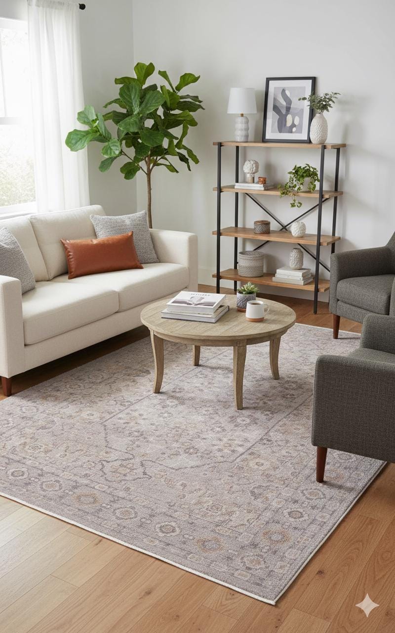 Faded Floral Turkish Rug: Vintage Style Area Carpet