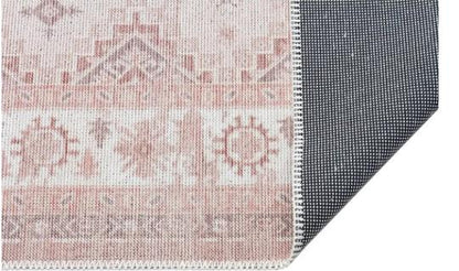 Muted Pink Turkish Style Rug: Soft Geometric Medallion, Vintage Look