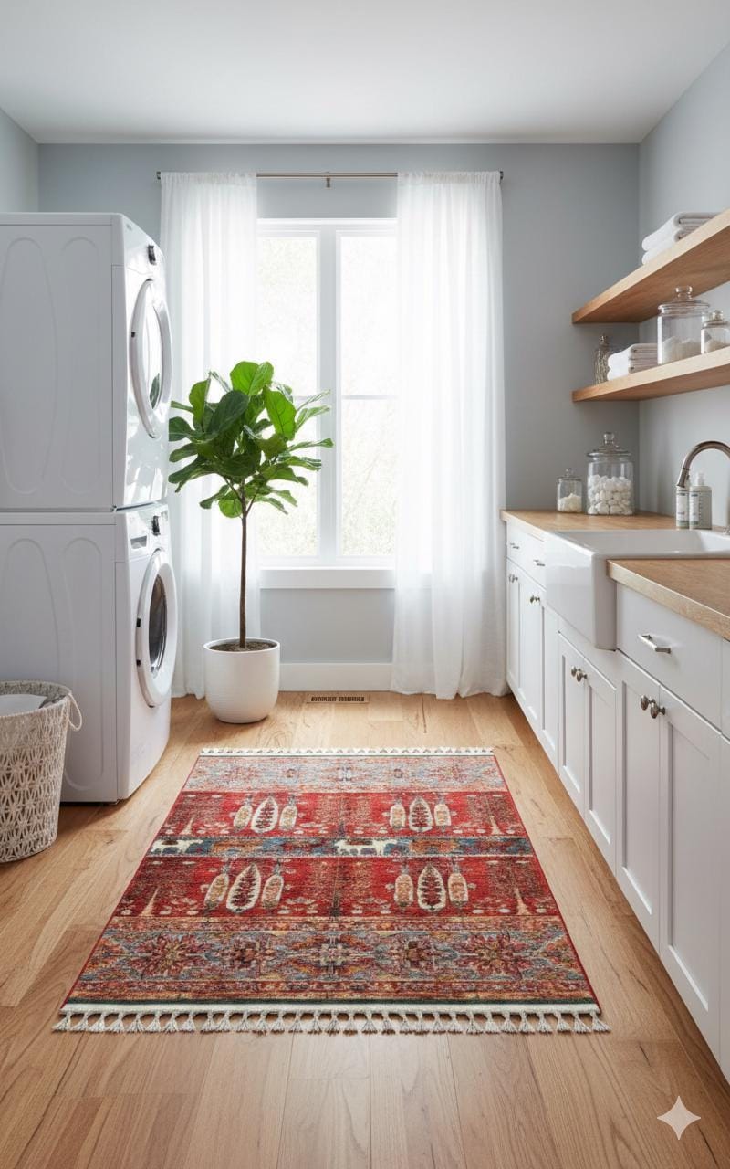 Red Vintage Rug: Classic Washable Rug with Tassels