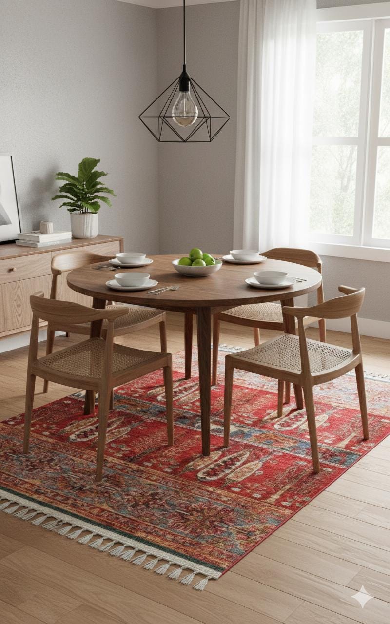 Red Vintage Rug: Classic Washable Rug with Tassels
