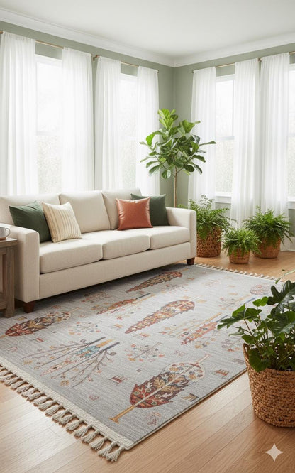 Blue Vintage Orienatl Rug: Classic Washable Rug with Tassels
