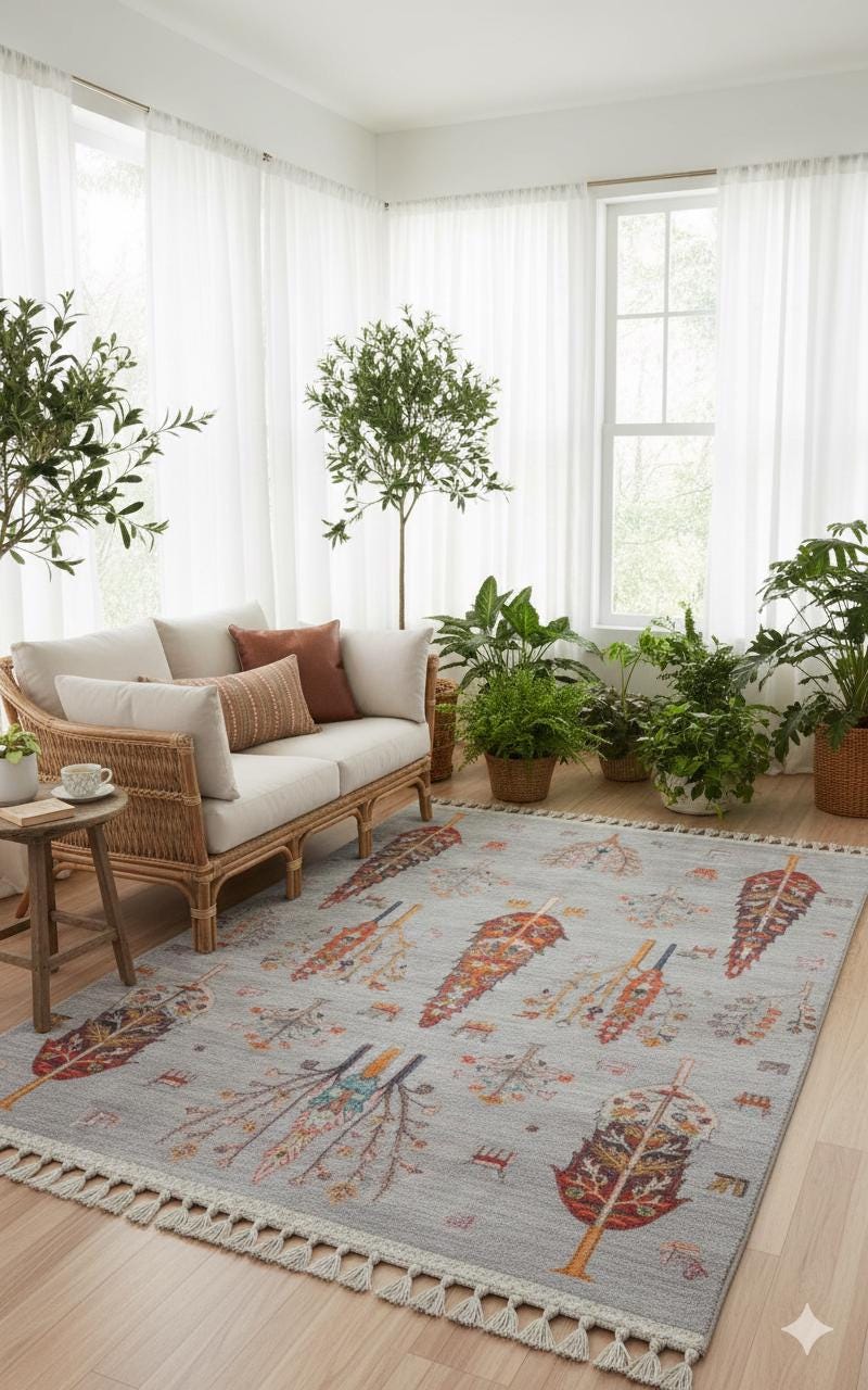 Blue Vintage Orienatl Rug: Classic Washable Rug with Tassels