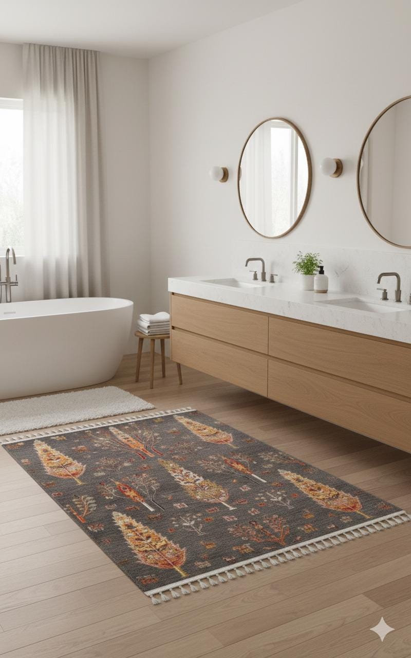 Gray Vintage Rug: Classic Washable Rug with Tassels
