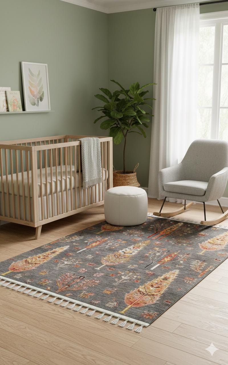 Gray Vintage Rug: Classic Washable Rug with Tassels