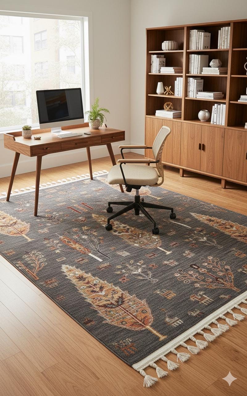 Gray Vintage Rug: Classic Washable Rug with Tassels