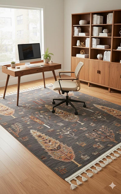 Gray Vintage Rug: Classic Washable Rug with Tassels