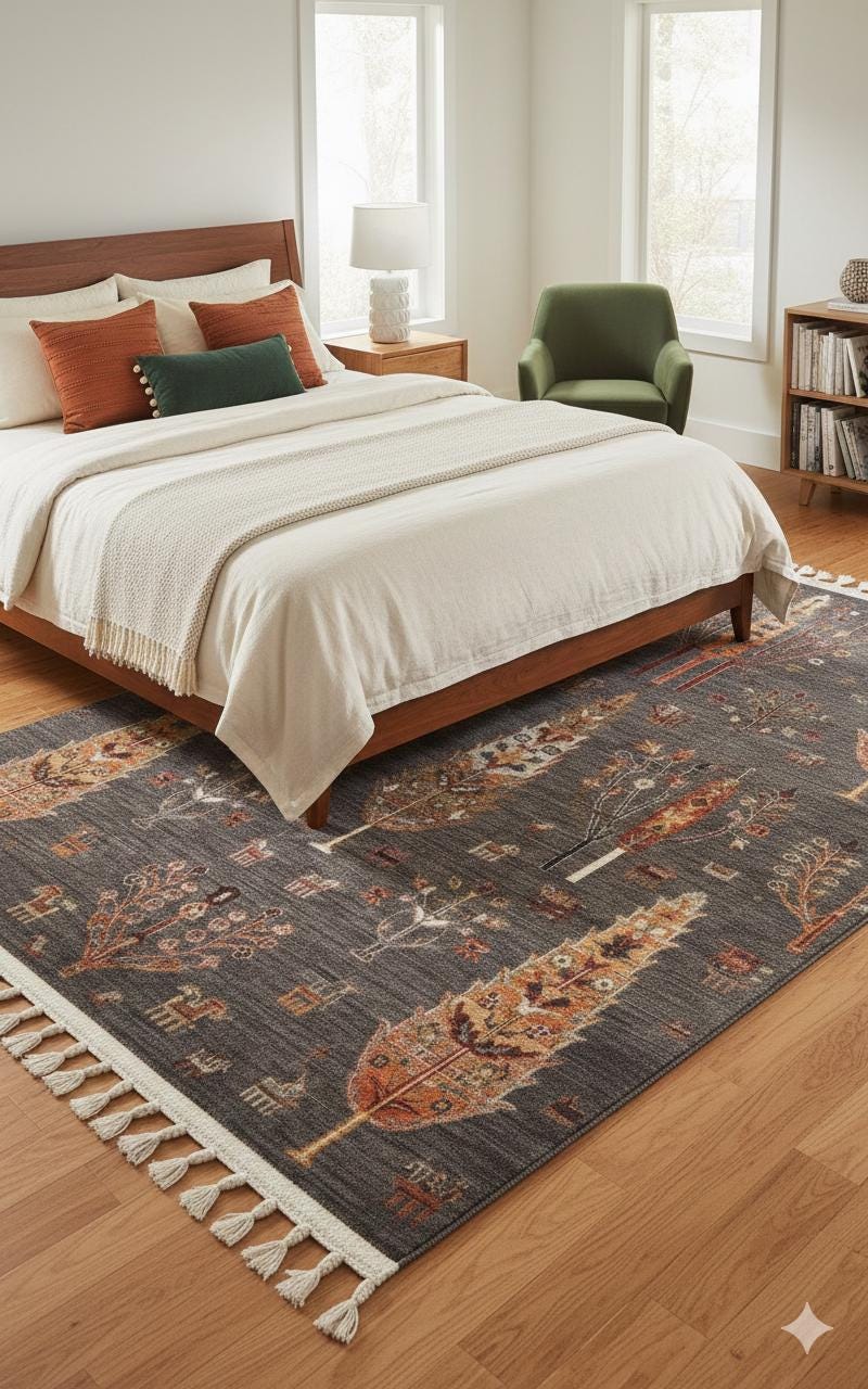 Gray Vintage Rug: Classic Washable Rug with Tassels