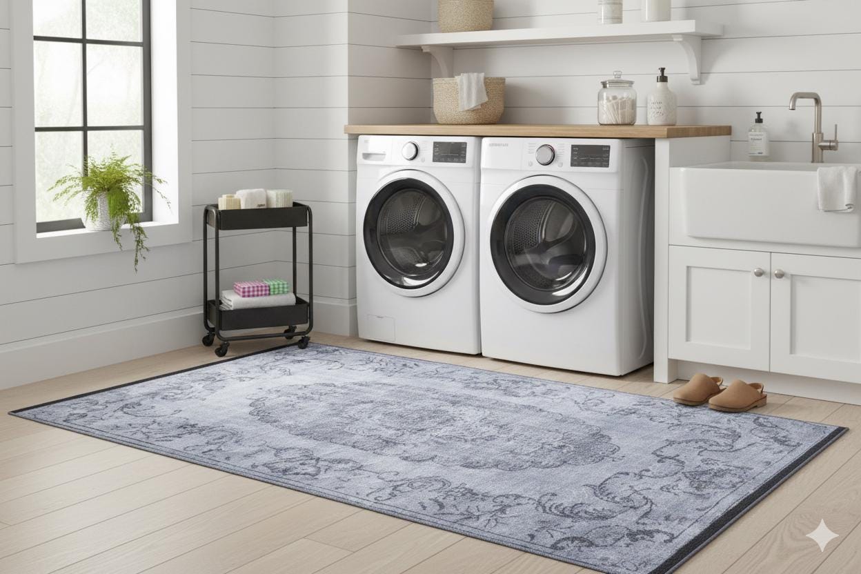 Gray Vintage Classic Medallion Rug: Washable Bohemian carpet
