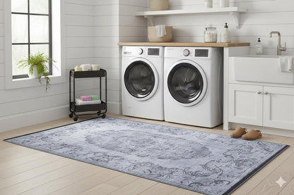 Gray Vintage Classic Medallion Rug: Washable Bohemian carpet