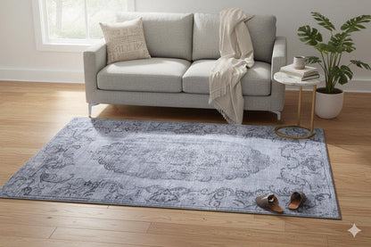 Gray Vintage Classic Medallion Rug: Washable Bohemian carpet
