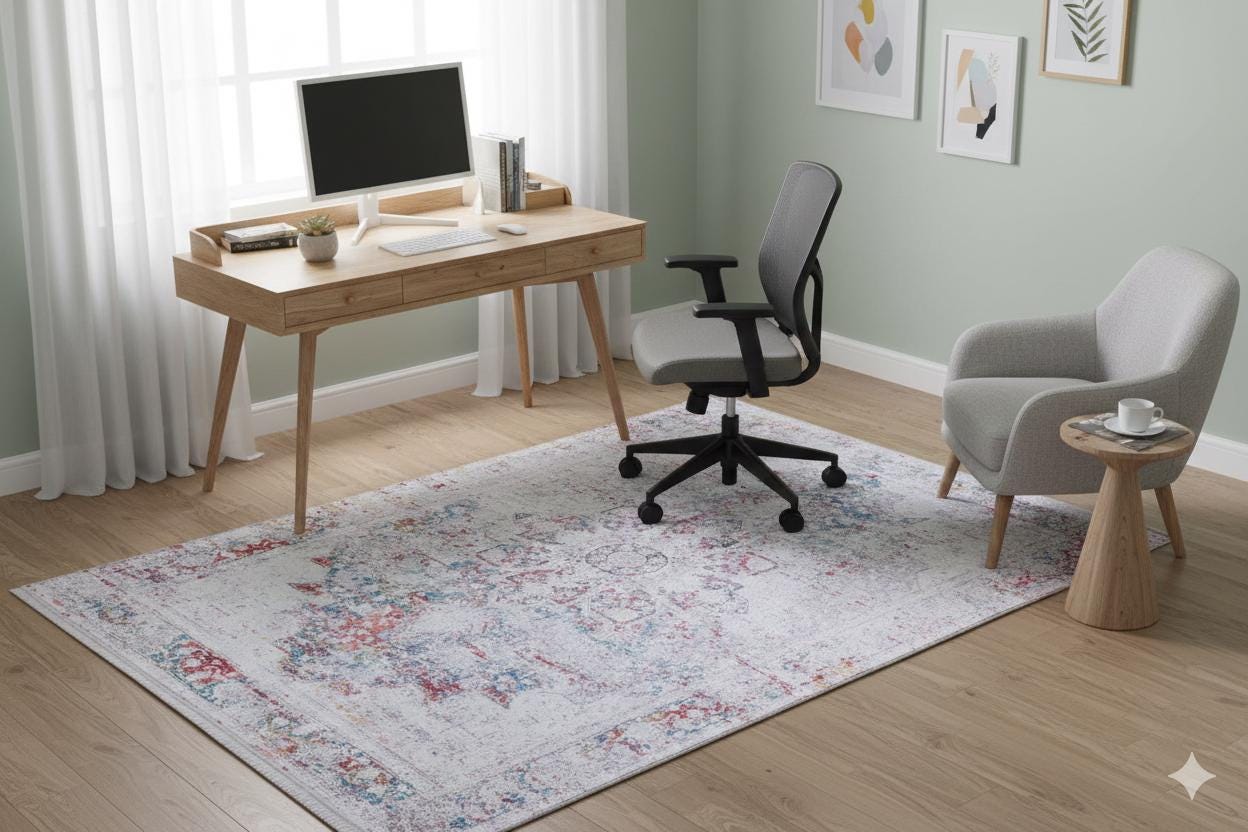 Washable Distressed Persian Area Rug – Boho Medallion Living Room Carpet