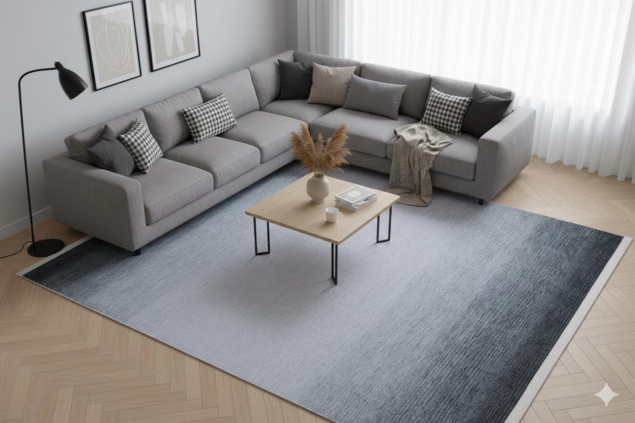 Washable Grey Ombre Area Rug, Modern Minimalist Living Room Carpet