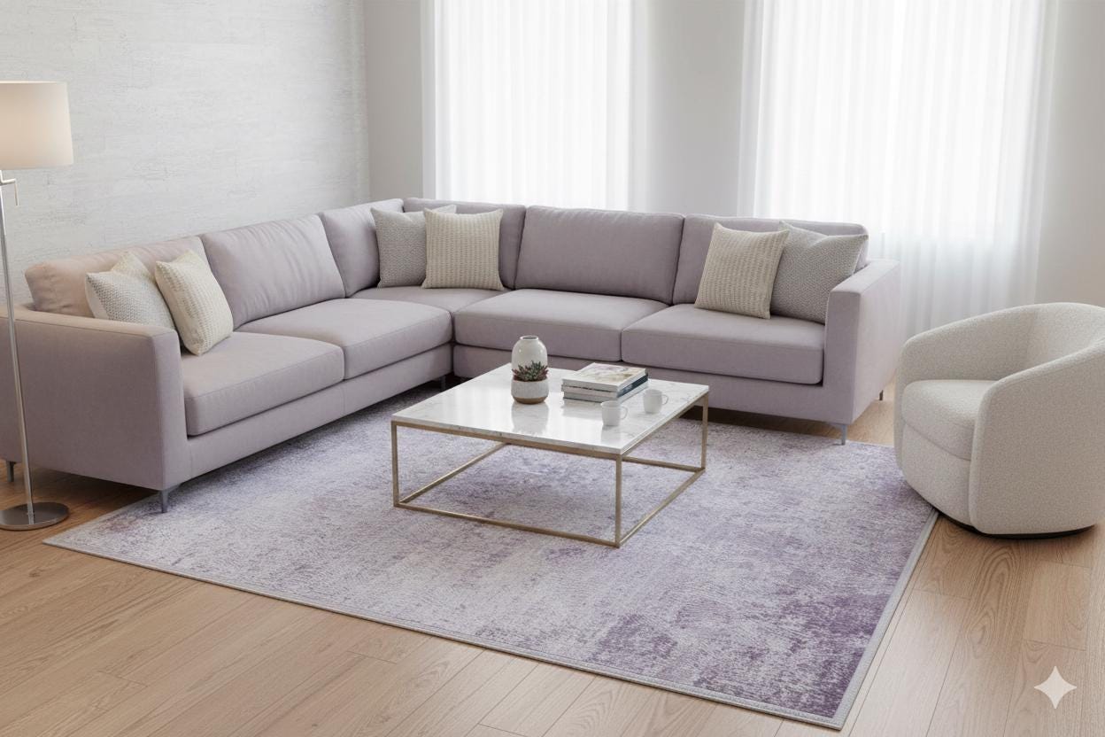Distressed Lavender Area Rug – Modern Boho Washable Carpet, Soft Purple Living Room Accent