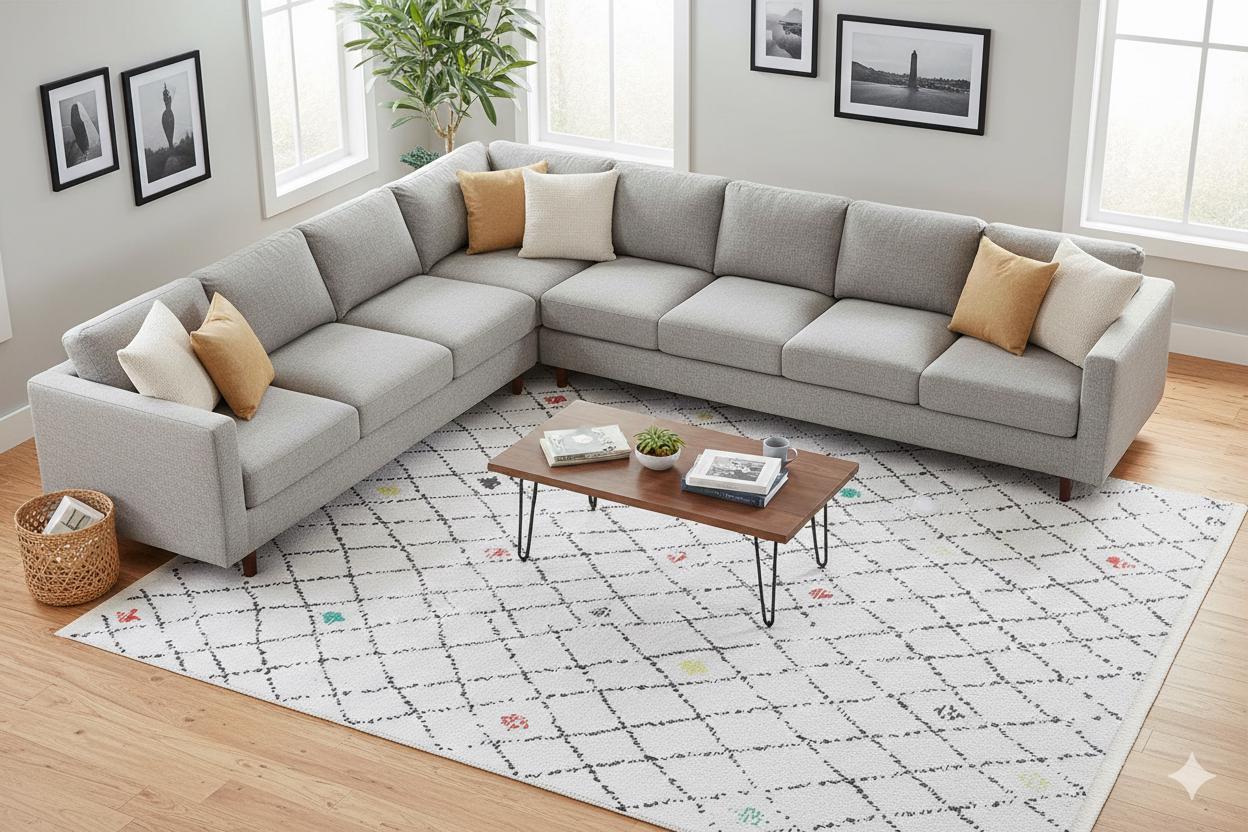 Washable Boho Diamond Rug – Cream Grey Beni Ourain Style Carpet