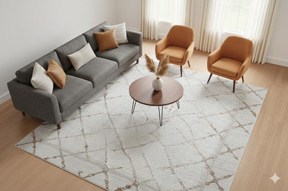 Distressed Trellis Area Rug, Washable Boho Scandi Decor Carpet