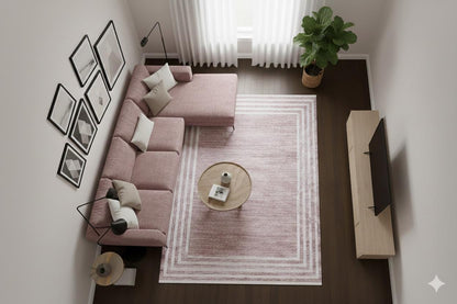 Distressed Rose Pink Bordered Area Rug – Machine Washable Modern Bohemian Carpet