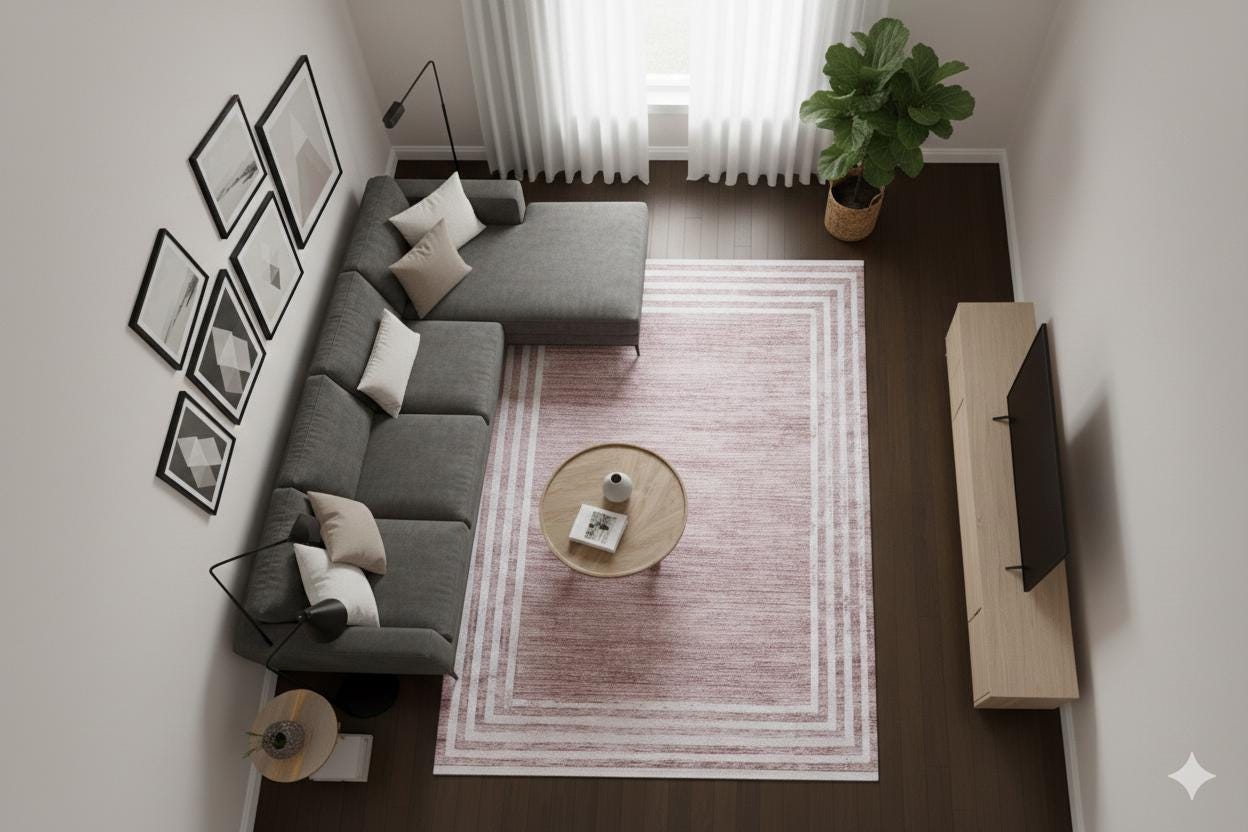 Distressed Rose Pink Bordered Area Rug – Machine Washable Modern Bohemian Carpet