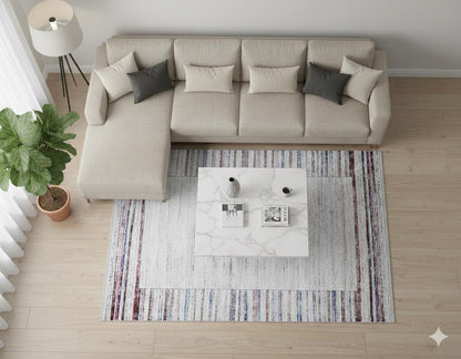 Modern Minimalist Washable Rug | Distressed Abstract Stripes