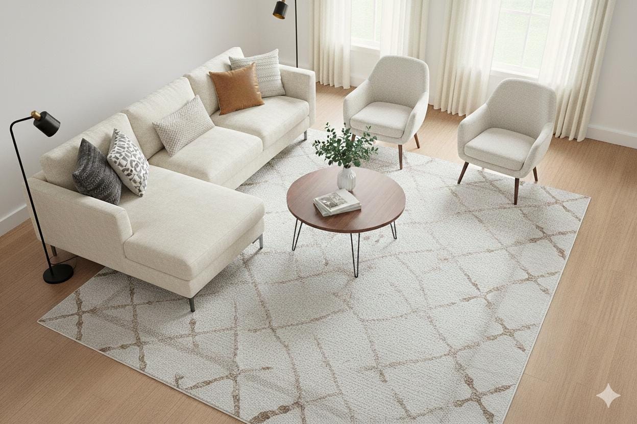 Distressed Trellis Area Rug, Washable Boho Scandi Decor Carpet