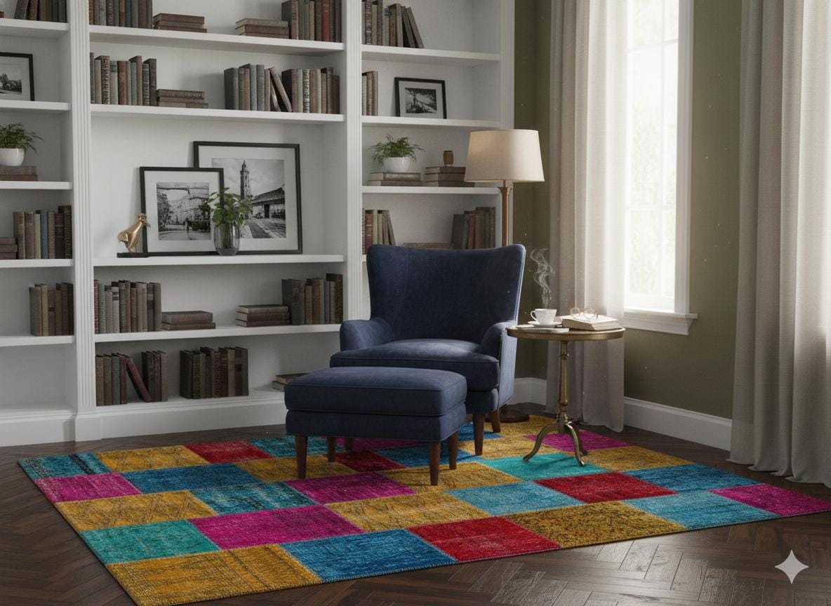 Handmade Wool Patchwork Turkish Rug: Bohemian Area Rug (6.9x9.8 ft)