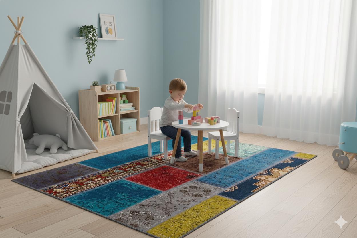 Handmade Wool Patchwork Turkish Rug - 3.6x5.6 ft - Bohemian Area Rug