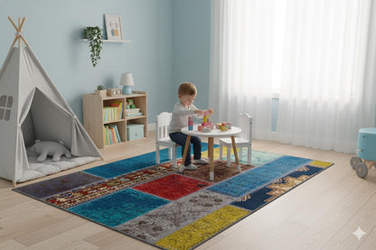 Handmade Wool Patchwork Turkish Rug - 3.6x5.6 ft - Bohemian Area Rug