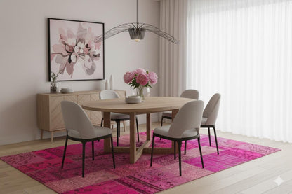 Handmade Pink Patchwork Rug: Bohemian Wool Area Rug (6.6x9.8 ft)