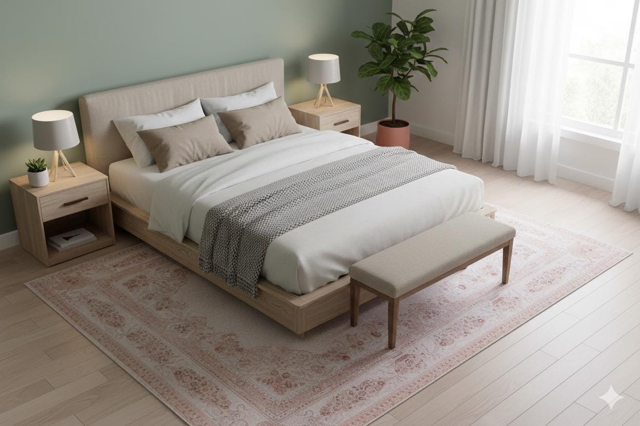 Blush Pink Vintage Floral Area Rug – Washable Traditional Carpet with Border