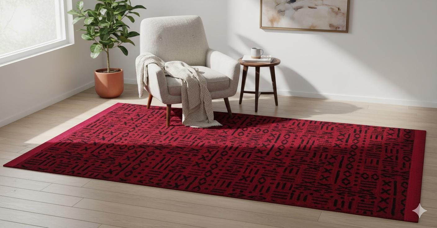Red Geometric Tribal Area Rug, Boho Ethnic Living Room Carpet